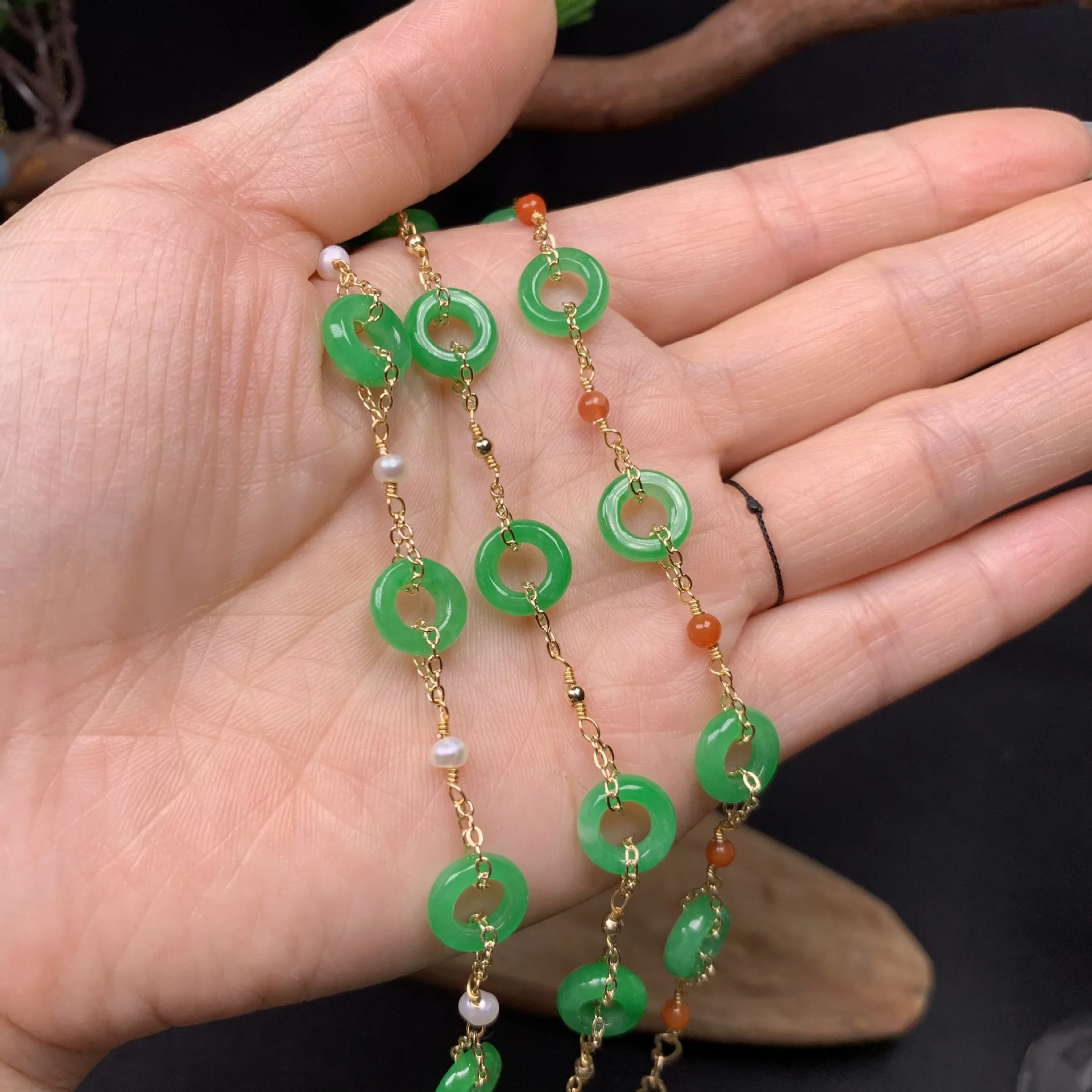 Roheline Jade Donut Käevõru Naistele Nikerdatud Loomulik Emerald Pärlitega Ehted Gemstone Kingitused 925 Hõbe Talismans Vintage Võlusid