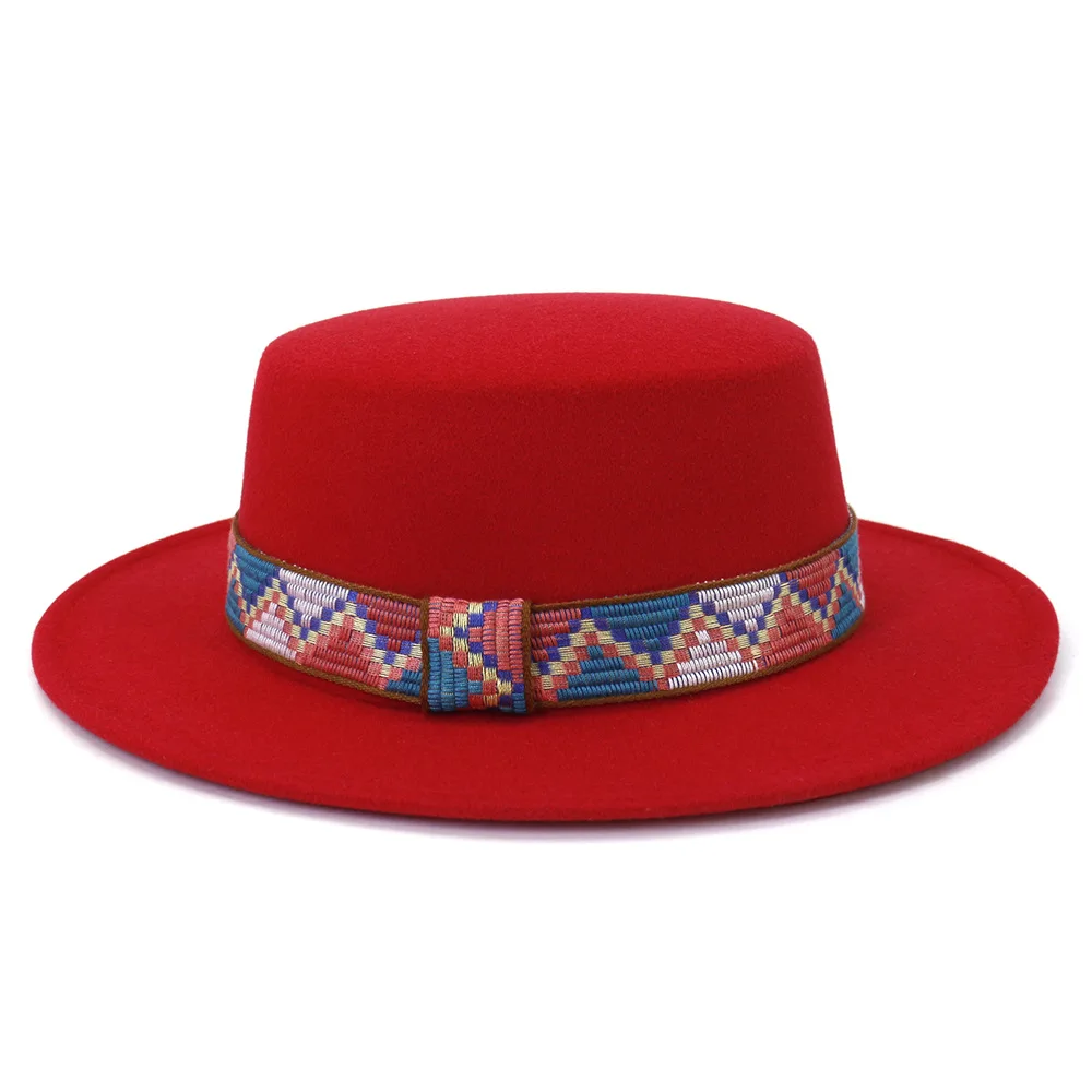 Roos punane fedora müts klassikaline reguleeritav korter ääreni jazz müts talvel paksenenud fedora müts etnilise lisaseadmete hulgi-кепка мужская Pilt 2 