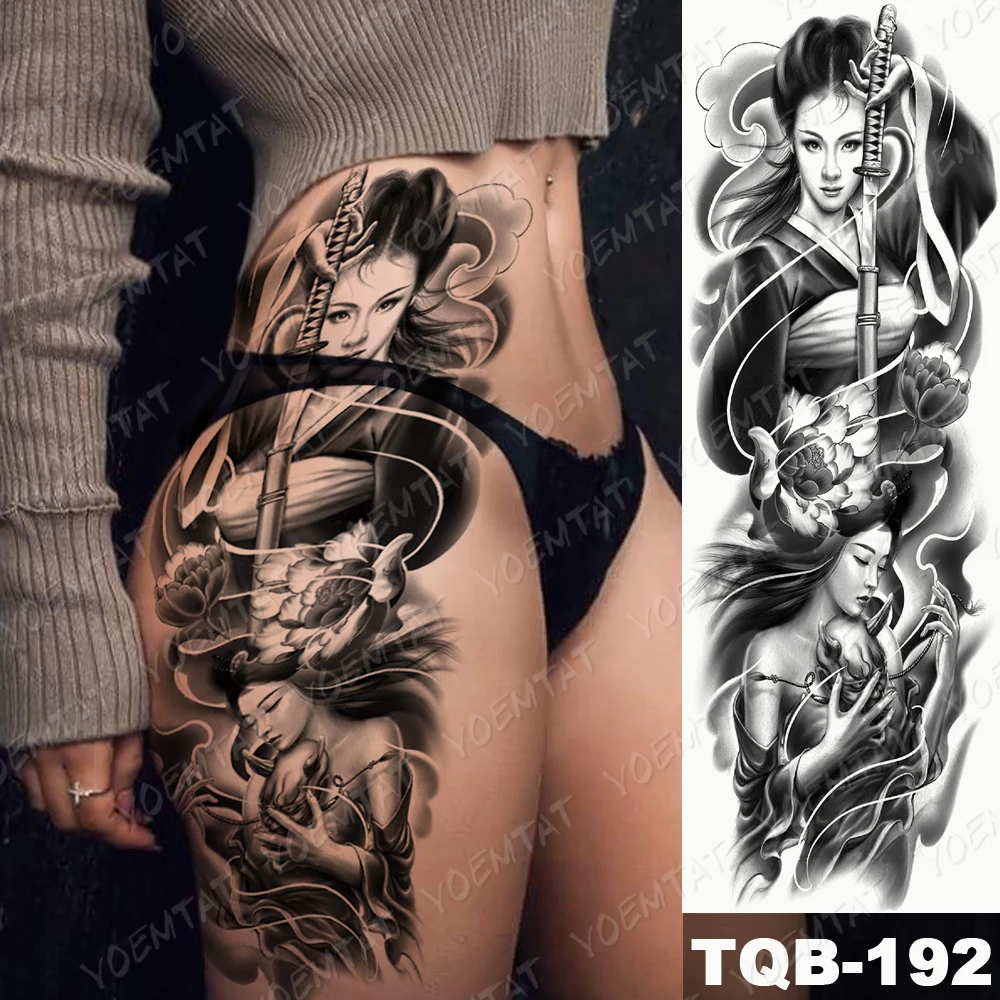 Suur Arm Varruka Tätoveering Jaapani Geisha Veekindel Ajutine Tatto Kleebis Samurai Talje Jalg Body Art Täielik Võlts Tätoveering Naised Mehed Pilt 4 