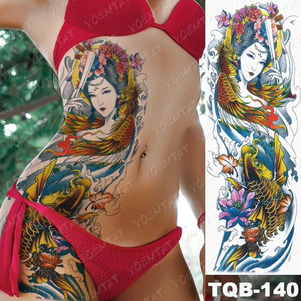 Suur Arm Varruka Tätoveering Jaapani Geisha Veekindel Ajutine Tatto Kleebis Samurai Talje Jalg Body Art Täielik Võlts Tätoveering Naised Mehed Pilt 5 