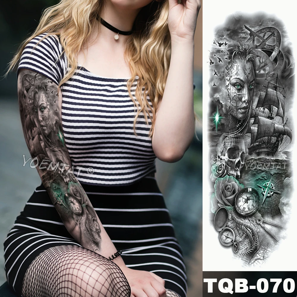Suur Arm Veekindel Ajutine Tätoveering Kleebised Tribal Tüdruk Leopard, Lõvi Hunt Flash Tatto Naine Body Art Võltsitud Varruka Tätoveeringud Mees Pilt 3 