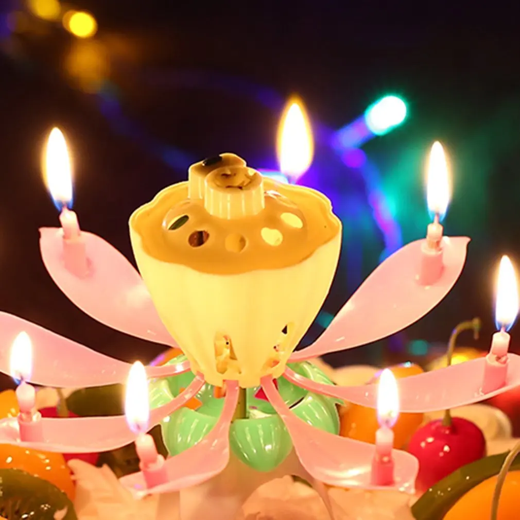 Uuenduslik Romantiline Lotus Flower Sünnipäeva Muusika Küünal Pöörleva Maagiline Sparklers jaoks Sünnipäeva Kook Teenetemärgi