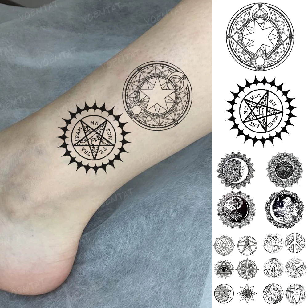 Veekindel Ajutine Tätoveering Kleebis Black Moon Sun Star Henna Totem Flash Tatto Naised, Lapsed Laps Väike 3D Body Art Võltsitud Tätoveeringud