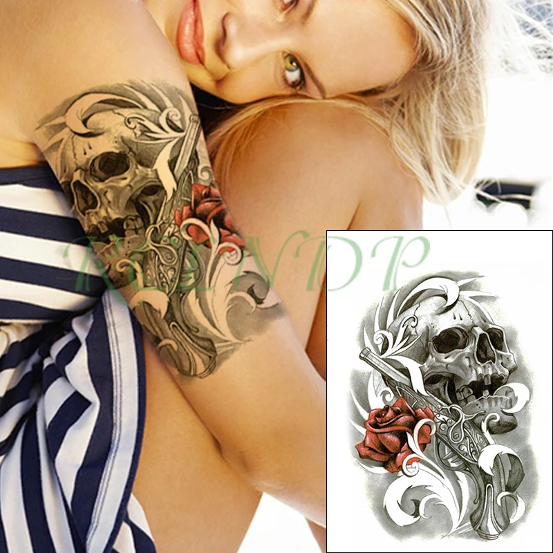 Veekindel Ajutine Tätoveering Kleebis Must Madu Kolju Lill Võltsitud Tatto Flash Tätoveering Käsi Käe Suu Body Art Meeste Naiste Pilt 5 