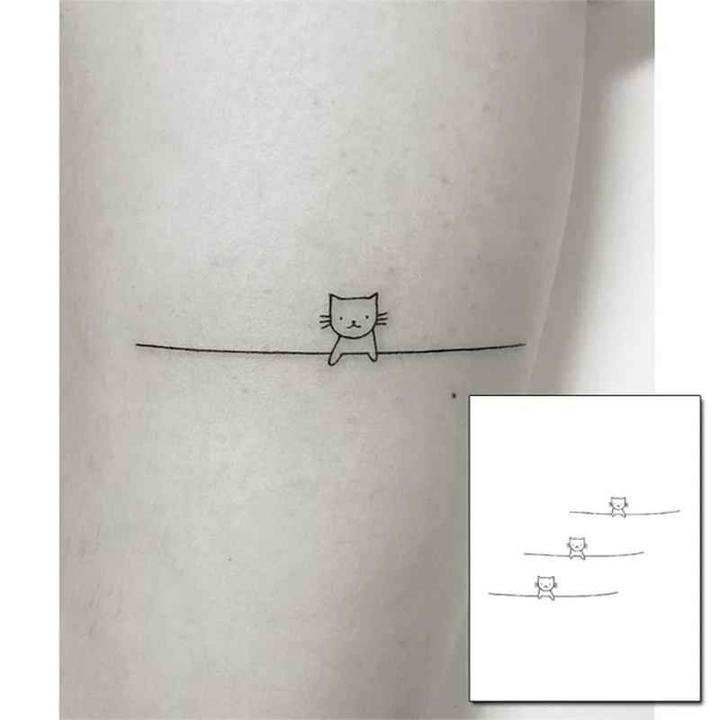 Veekindel Ajutine Tätoveering Stickere Armas Must Kass Käsitsi Joonistatud Disain Body Art Võltsitud Tattoo Flash Tätoveering Randme Pahkluu Naine