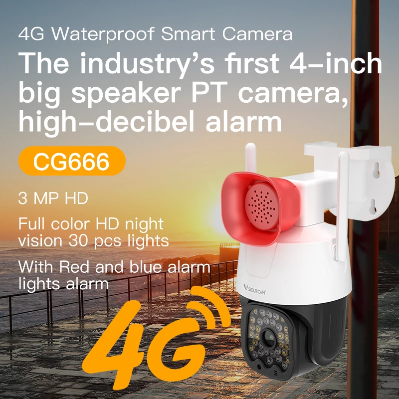 VStarcam Uus Väljas 4G 3MP HD Turvalisuse Kaamera 30pcs Valgus Trompet Kõrge Detsibelli Alarm Veekindel Tolmukindel Öise Nägemise
